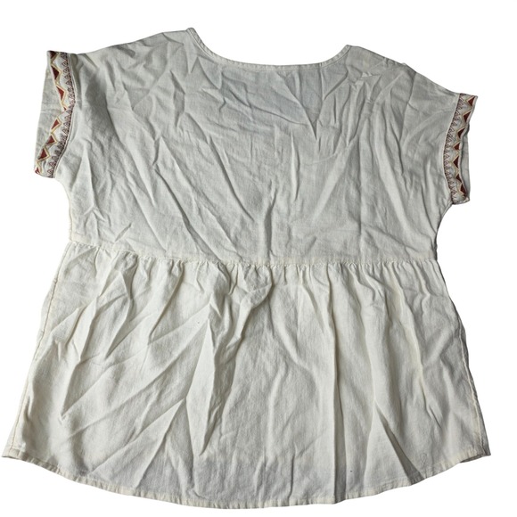 Sonoma Cream Embroidered V Neck Short Sleeve Linen Blend Top Size Small - Picture 7 of 7